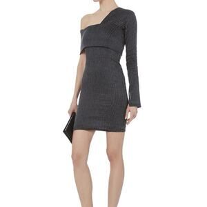 Beaufille Pinstripe One Shoulder Mini Dress